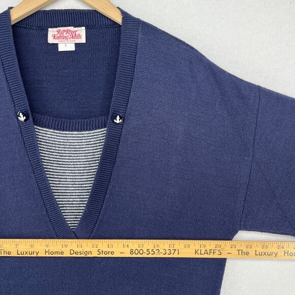 FALL RIVER KNITTING MILLS Dress L Sweater Shift Midi Sailor Cotton Blue USA VTG - Picture 13 of 15